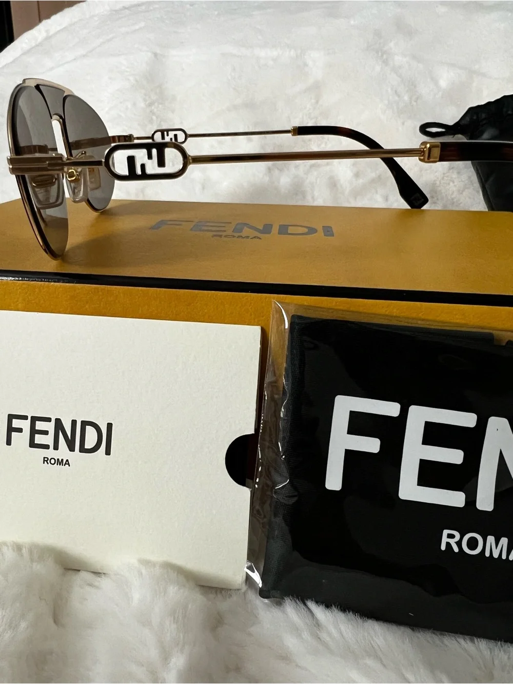 Fendi Gold Frame Brown Lens Sunglasses with Branded Case